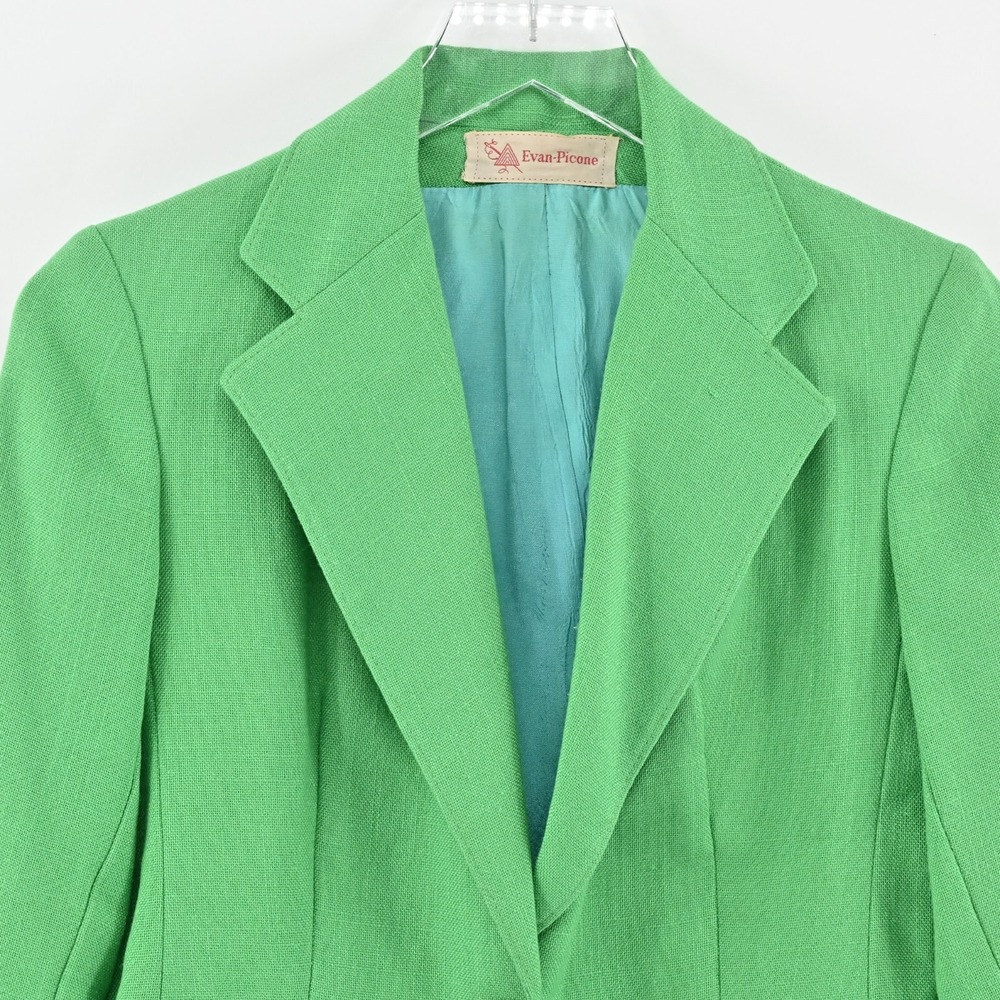 Vtg EVAN PICONE Blazer Womens Size 6 Green Single Breasted Front Pocket Jacket - Picture 9 of 13
